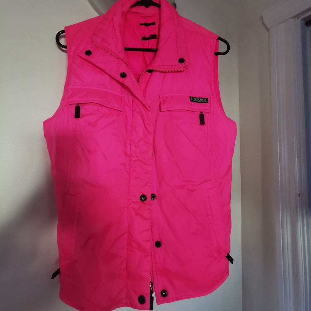 Neon pink puffer vest